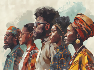 Black History Month colourful abstract illustration of Diverse representations of African-American...