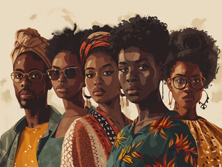 Black History Month colourful abstract illustration of Diverse representations of African-American across different fields