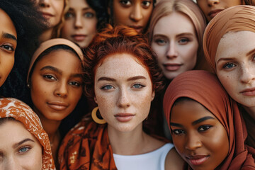 Diverse group of women from various backgrounds, cultures, and ages coming together to empower and support each other