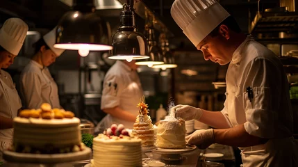 Photo sur Plexiglas Boulangerie chef preparing the cake in the restaurant, finishing, pastry, cook, 