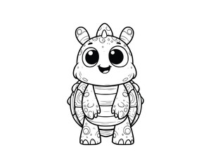 Cute Cartoon of monster turtle illustration for coloring book. outline line art. isolated white background