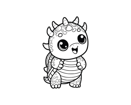 Cute Cartoon of monster turtle illustration for coloring book. outline line art. isolated white background