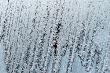 Closeup of frost on the car windshield