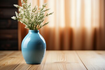 Serene Blue Vase with Delicate White Flowers