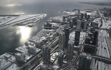 Aerial view of Toronto with Ontario lake, Island and City Airport - Powered by Adobe