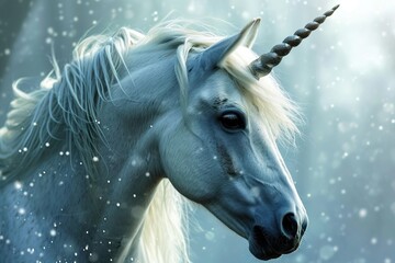 Obraz na płótnie Canvas A photo of a rare white unicorn with a single spiral horn
