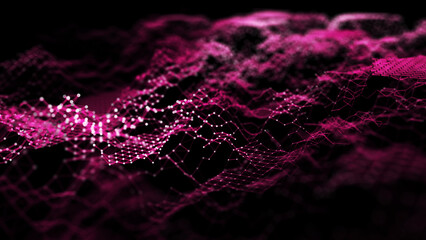 Abstract pink grid landscape texture. Modern background with mountain wave. Big data visualization. For website and banner design. 3D rendering.
