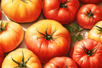 Seamless pattern with juicy tomato illustration. Vibrant design for ceramic, fabric, textile, home decor, stationery, wrapping paper, scrapbooking. Restaurant concept