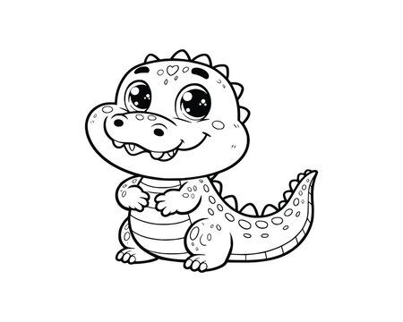 Cute Cartoon of crocodile illustration for coloring book. outline line art. isolated white background