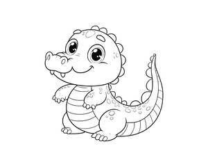 Cute Cartoon of crocodile illustration for coloring book. outline line art. isolated white background