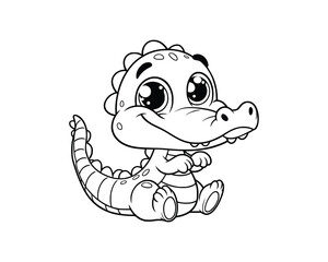 Cute Cartoon of crocodile illustration for coloring book. outline line art. isolated white background