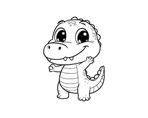 Cute Cartoon of crocodile illustration for coloring book. outline line art. isolated white background