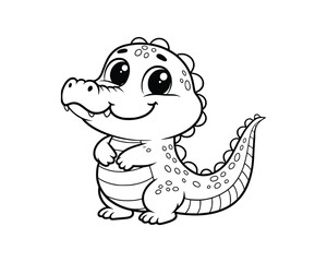 Cute Cartoon of crocodile illustration for coloring book. outline line art. isolated white background