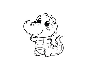 Cute Cartoon of crocodile illustration for coloring book. outline line art. isolated white background