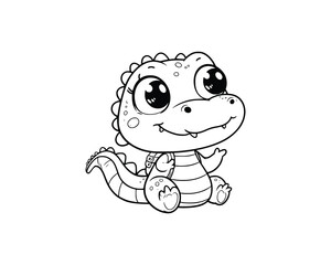 Cute Cartoon of crocodile illustration for coloring book. outline line art. isolated white background