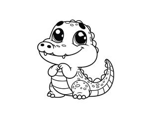 Cute Cartoon of crocodile illustration for coloring book. outline line art. isolated white background