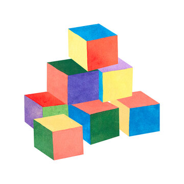 Children's toy. Watercolor illustration of cubes. Illustration for children.