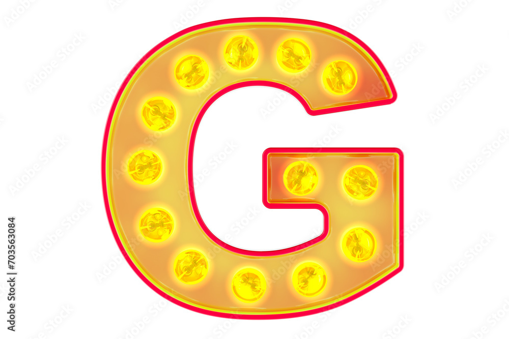 Fototapete light bulb letter g, glowing retro font. 3d rendering isolated on transparent background
