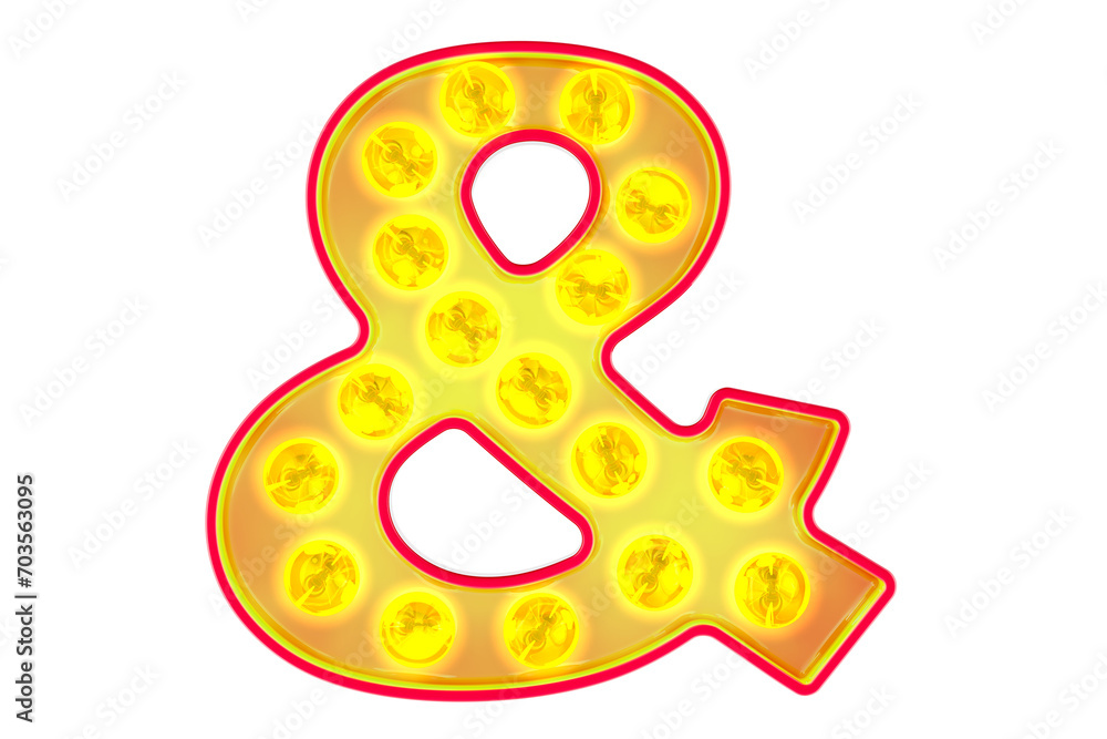 Fototapete light bulb ampersand symbol, glowing retro font. 3d rendering isolated on transparent background
