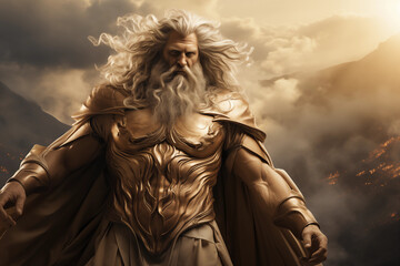 Zeus stands powerful on a mountain - obrazy, fototapety, plakaty