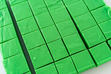 Green fudge with red hearts