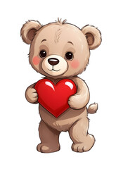 cute teddy bear hold heart shape, transparent background, valentine's day