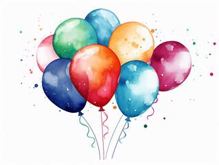 Watercolor Balloon Bunch on white