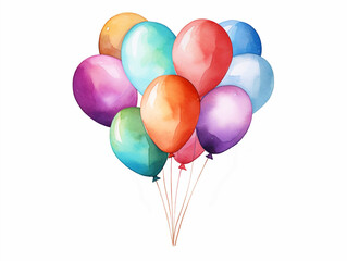  Floating Watercolor Balloons Bunch on white backgroun