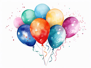 Watercolor Balloon Bunch on white background
