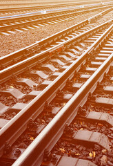 Photo fragment of the railroad tracks in the rainy weather