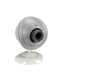 Internet webcam or video camera, online computer accessories isolated on white background with space for text