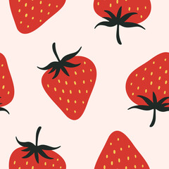 Summer doodle hand drawn strawberries seamless pattern, decorative strawberry texture textile design