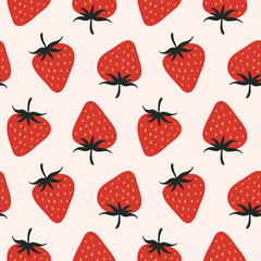 Summer doodle hand drawn strawberries seamless pattern, decorative strawberry texture textile design