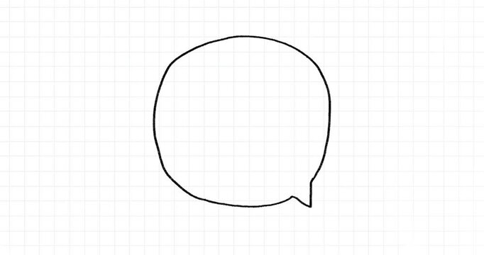 Speech bubble hand-drawn in pencil on a notebook background