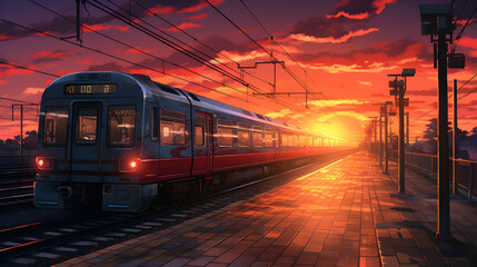 lofi train station, anime style