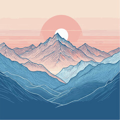Mountain Wave Art Print. Abstract Vector Illustrations Showcasing Contemporary Aesthetic Backgrounds, Highlighting the Magnificence of Mountainous Views.