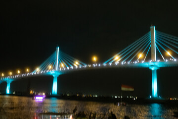 intentional camera movement photo of lights on bridge at night