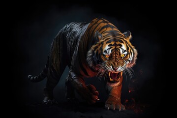 Obraz premium isolated angry tiger on black background