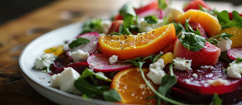 Beetroot, Citrus Fruits, Radish, Feta, And Fennel Salad.