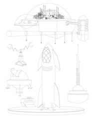 space ship and robots and habitat