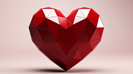 Naklejka na ściany i meble Geometric Fantasy Heart - Abstract 3D Render with Copy Space on Valentines Day Red Background. Banner