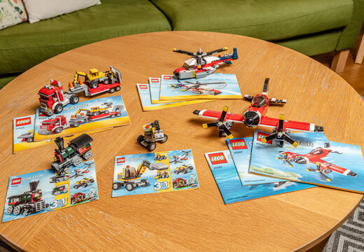 Gothenburg, Sweden - May 01 2020: Collection of Lego Creator sets and instructions.