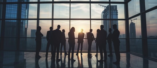 People silhouettes, young businessmen, office teamwork, corporate meeting.