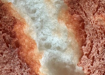 Macro of Angel Food cake crust on bottom after baking