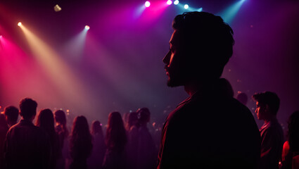 Silhouettes of people at a disco