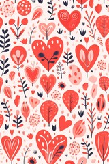 Illustration of Valentine or Mother day Pattern on white background, Valentine day theme. Vertical format for banners, gift cads, wallpaper.