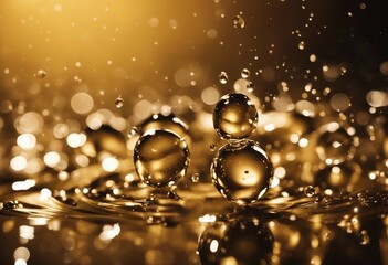 Large water drops on shinny gold background