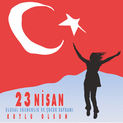 23 Nisan Ulusal Egemenlik ve Cocuk Bayrami or A vibrant graphic for April 23 the Turkish National Sovereignty and Children's Day,