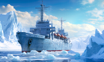 Icebreaker ship shatters ice - obrazy, fototapety, plakaty