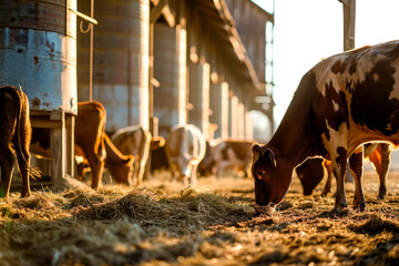 Inquisitive cattle gazing into the camera on the ranch - obrazy, fototapety, plakaty